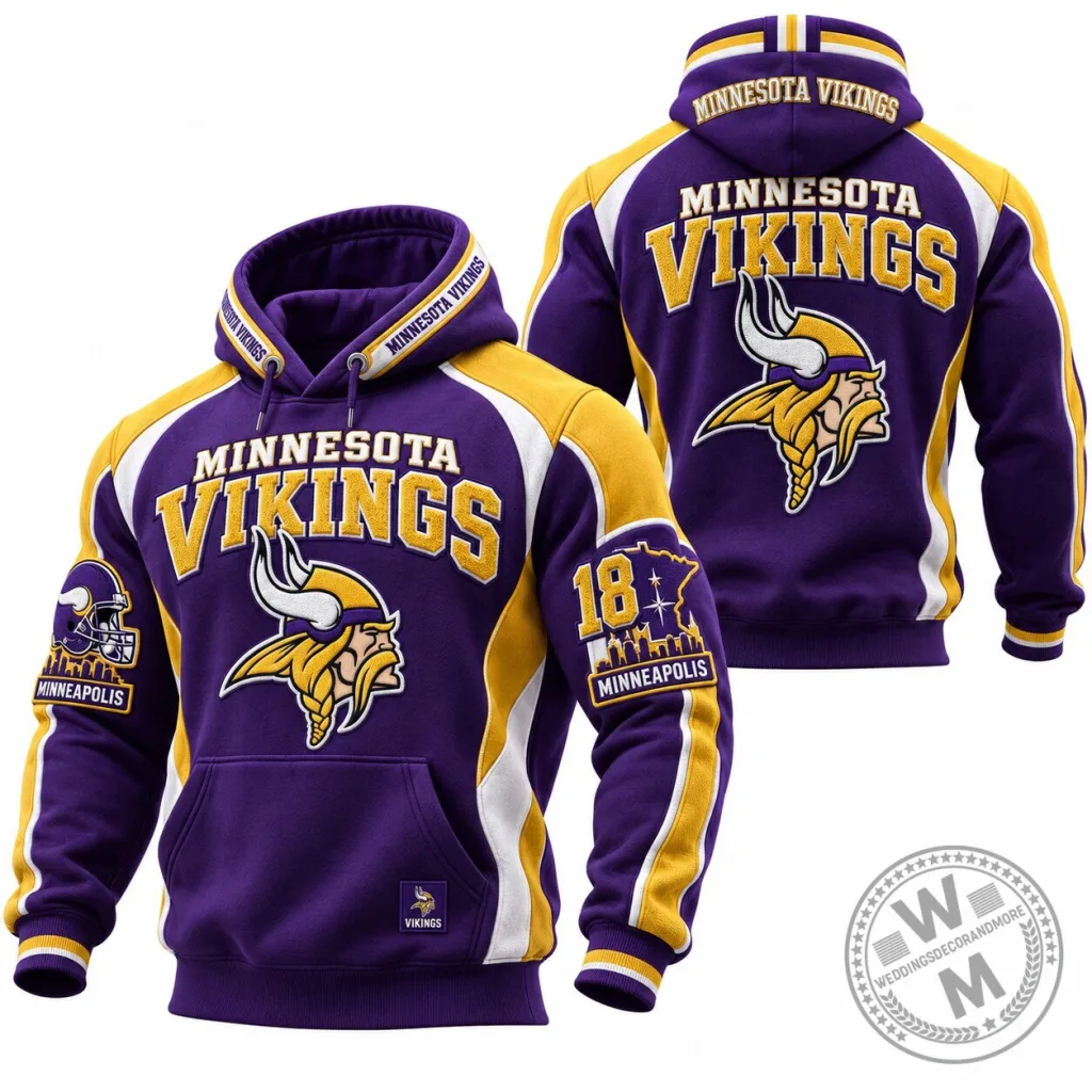 Minnesota Vikings Football Team Logo Purple and Gold Hoodie for Men Minnesota Vikings Football Team Logo Purple and Gold Hoodie for Men