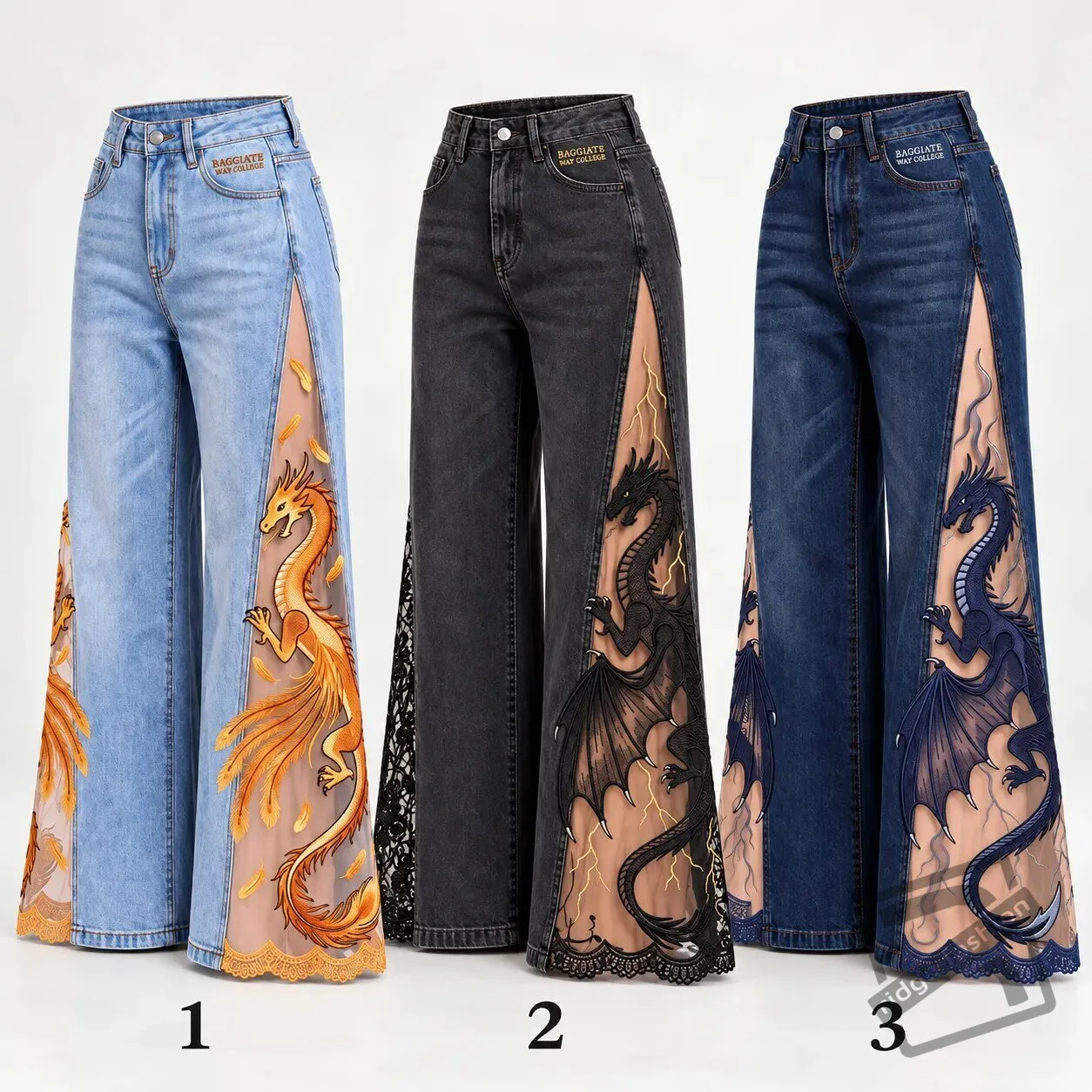 Bookish Denim Fourth Wing Dragon Lace-Slit Jeans