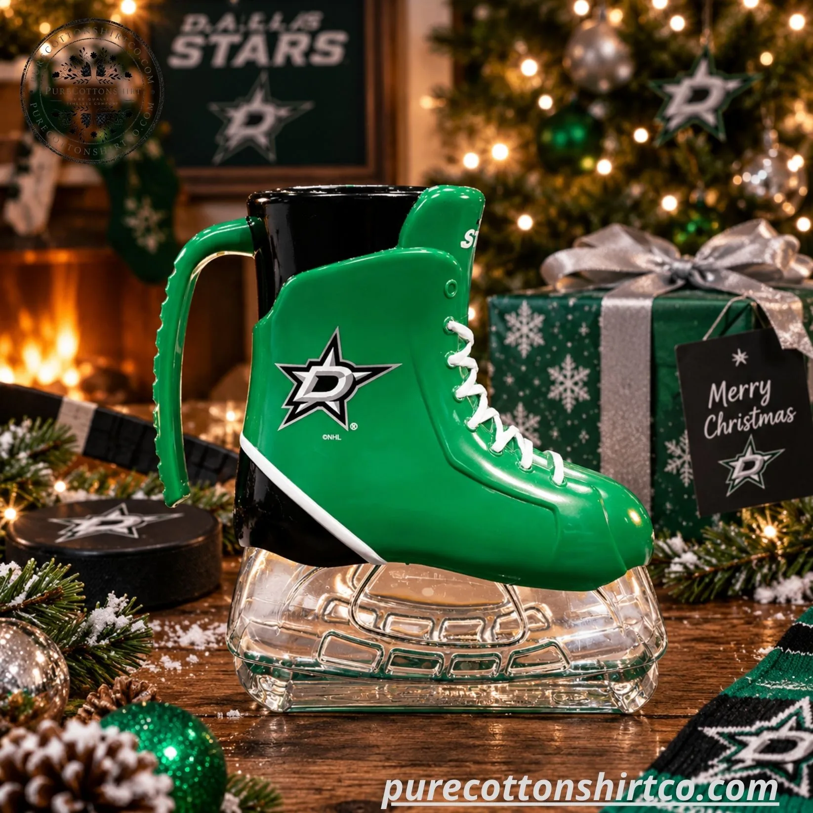 Dallas Stars Ice Hockey Skate Mug - Novelty Green Ceramic Beer Stein Mug