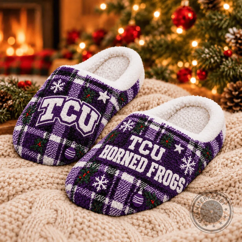TCU Horned Frogs Christmas Plaid Cozy Slippers TCU Horned Frogs Christmas Plaid Cozy Slippers
