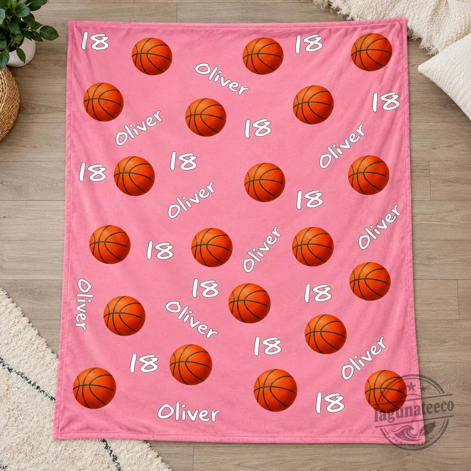 Personalized Basketball Player Name and Number Pink Fleece Blanket