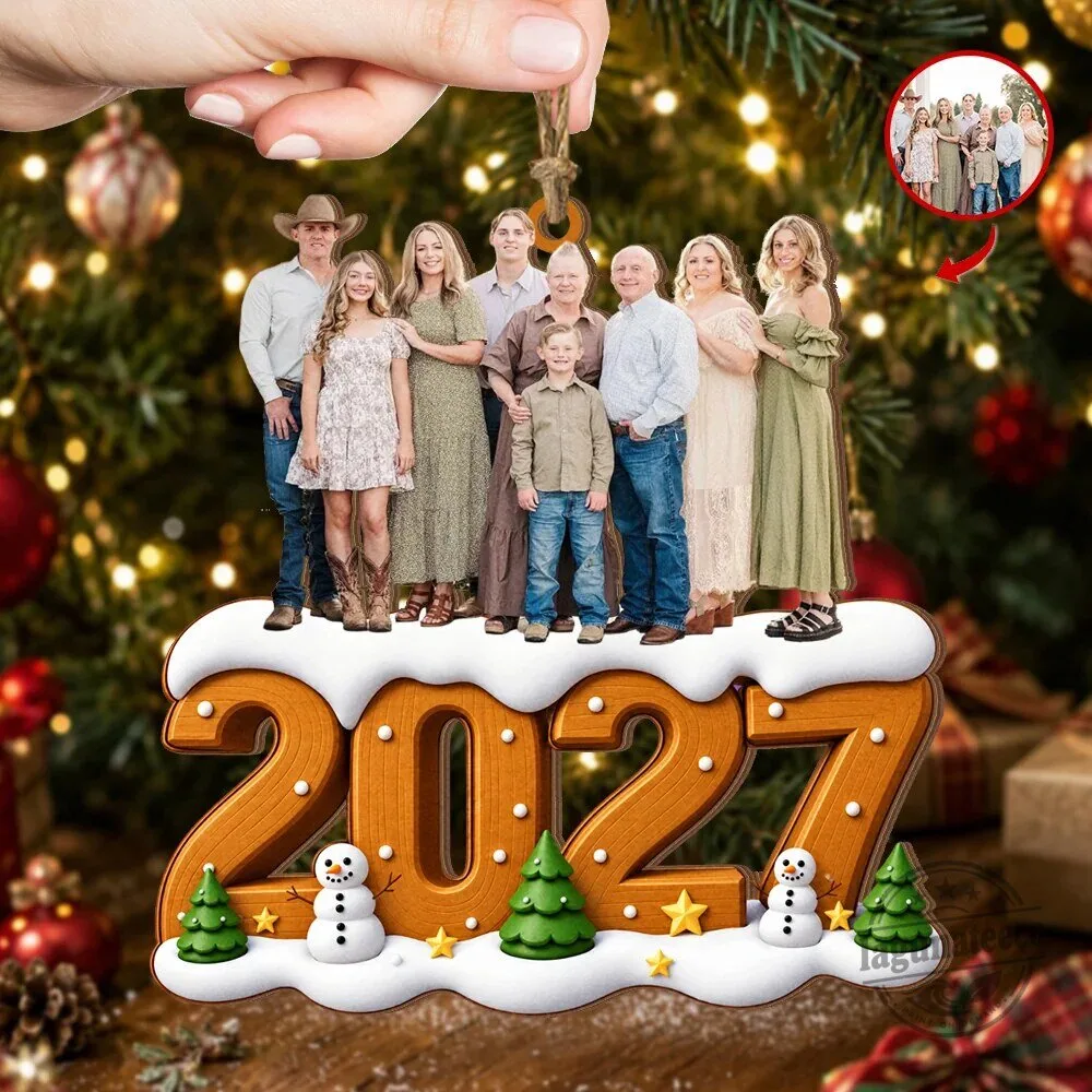 Personalized Family Photo Christmas Ornament with Custom Year and Snowmen