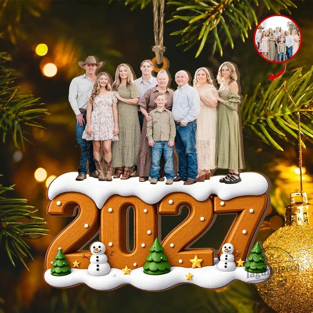 Personalized Family Photo Christmas Ornament with Custom Year and Snowmen 6 Personalized Family Photo Christmas Ornament with Custom Year and Snowmen