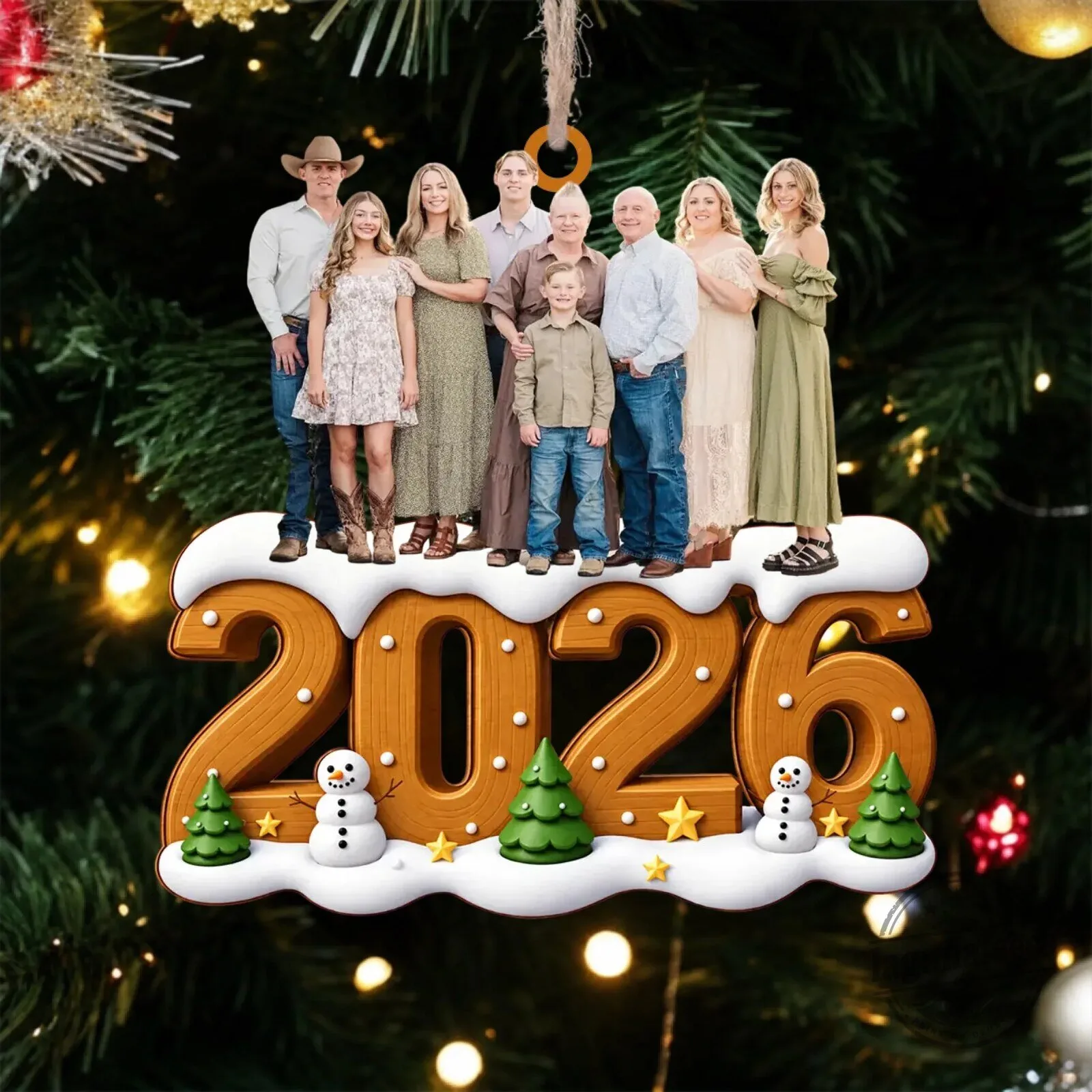 Personalized Family Photo Christmas Ornament with Custom Year and Snowmen 8 Personalized Family Photo Christmas Ornament with Custom Year and Snowmen