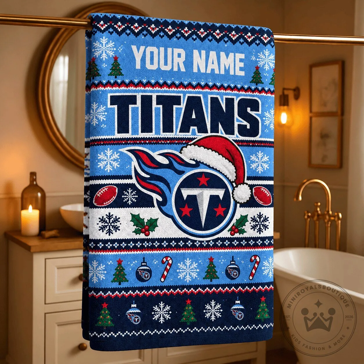 Tennessee Titans NFL Ugly Christmas Sweater Style Personalized Bath Towel
