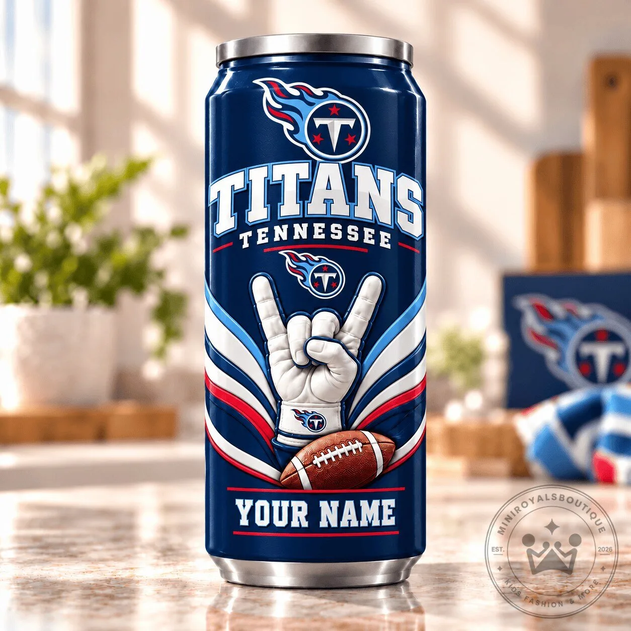 Tennessee Titans NFL Hand Sign Football Can Shaped Tumbler Personalized Gift