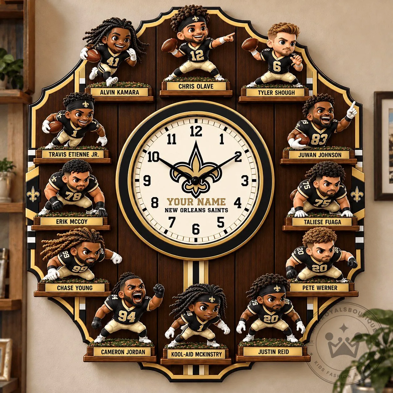 New Orleans Saints NFL Football Team Player Caricatures Wooden Wall Clock