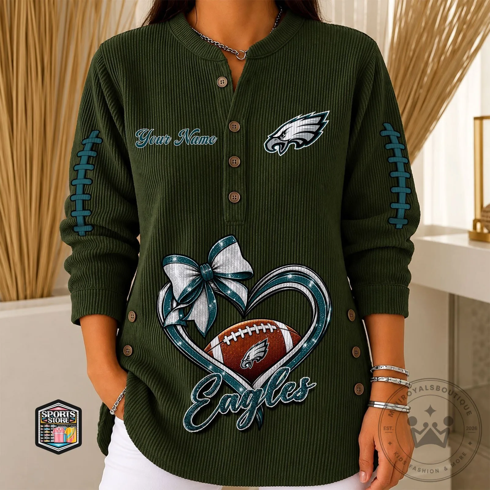Philadelphia Eagles Football Heart Custom Name Long Sleeve Shirt for Women