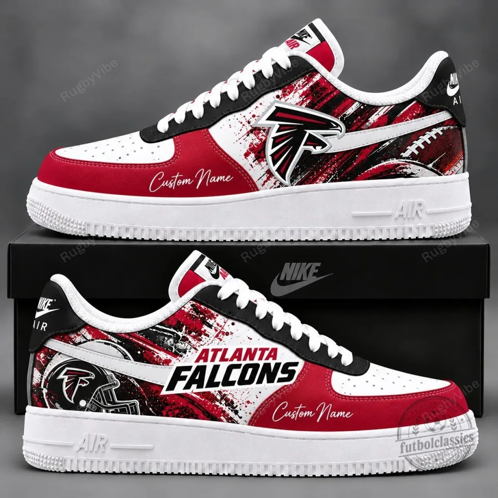 Atlanta Falcons Custom Name Red and White Team Logo Sneakers Atlanta Falcons Custom Name Red and White Team Logo Sneakers