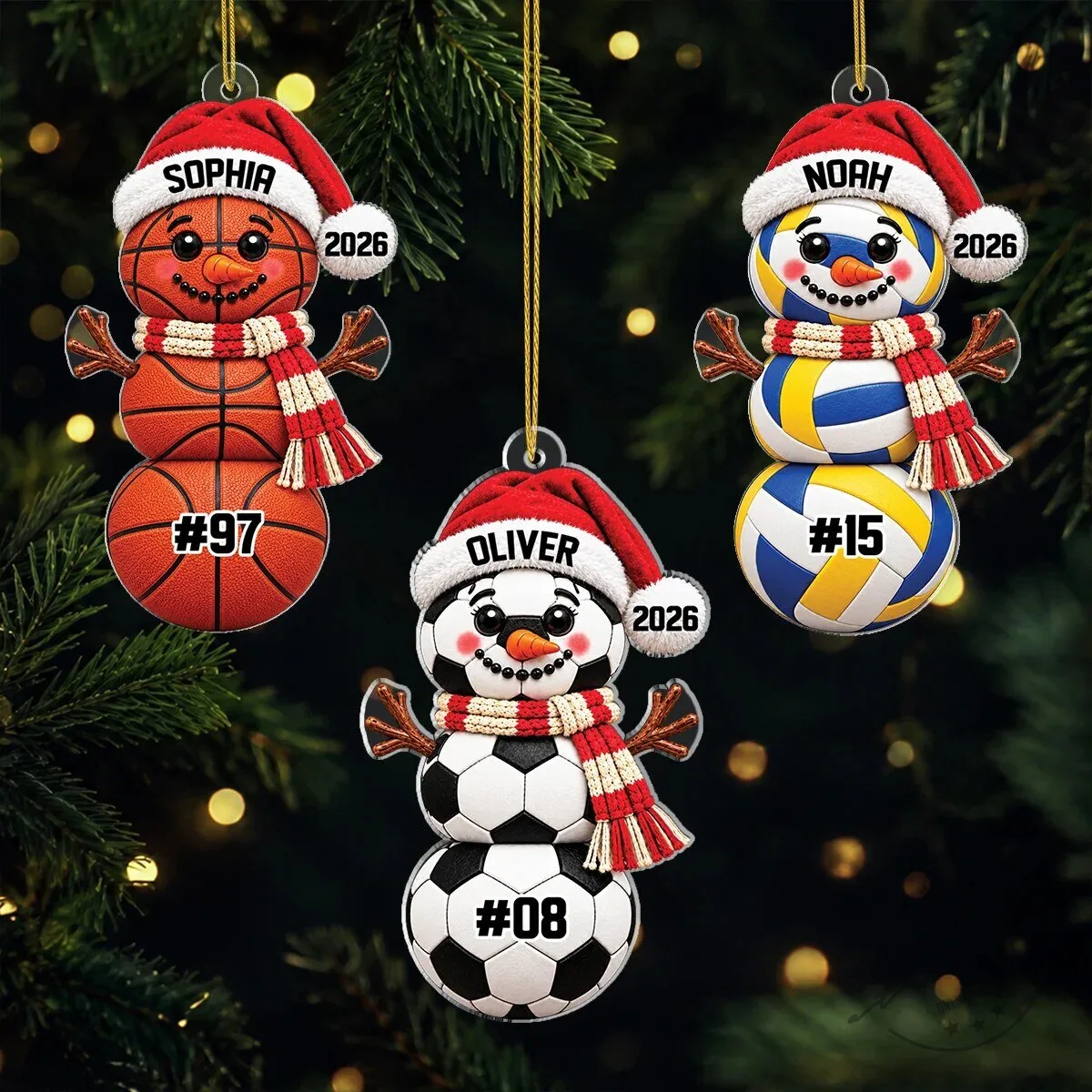 Personalized Sports Ball Snowman Christmas Tree Ornament