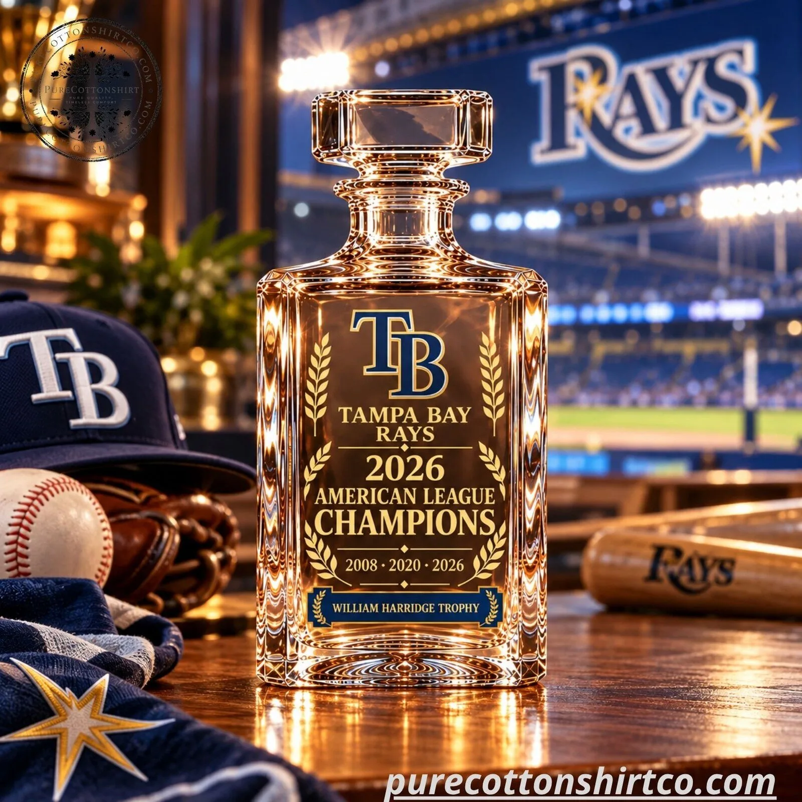 "Collectible Sports Decanters: Celebrate Triumphs with Unique Glassware Designs" 2 Tampa Bay Rays 2026 American League Champions Collectible Bottle Decanter – 2008 · 2020 · 2026