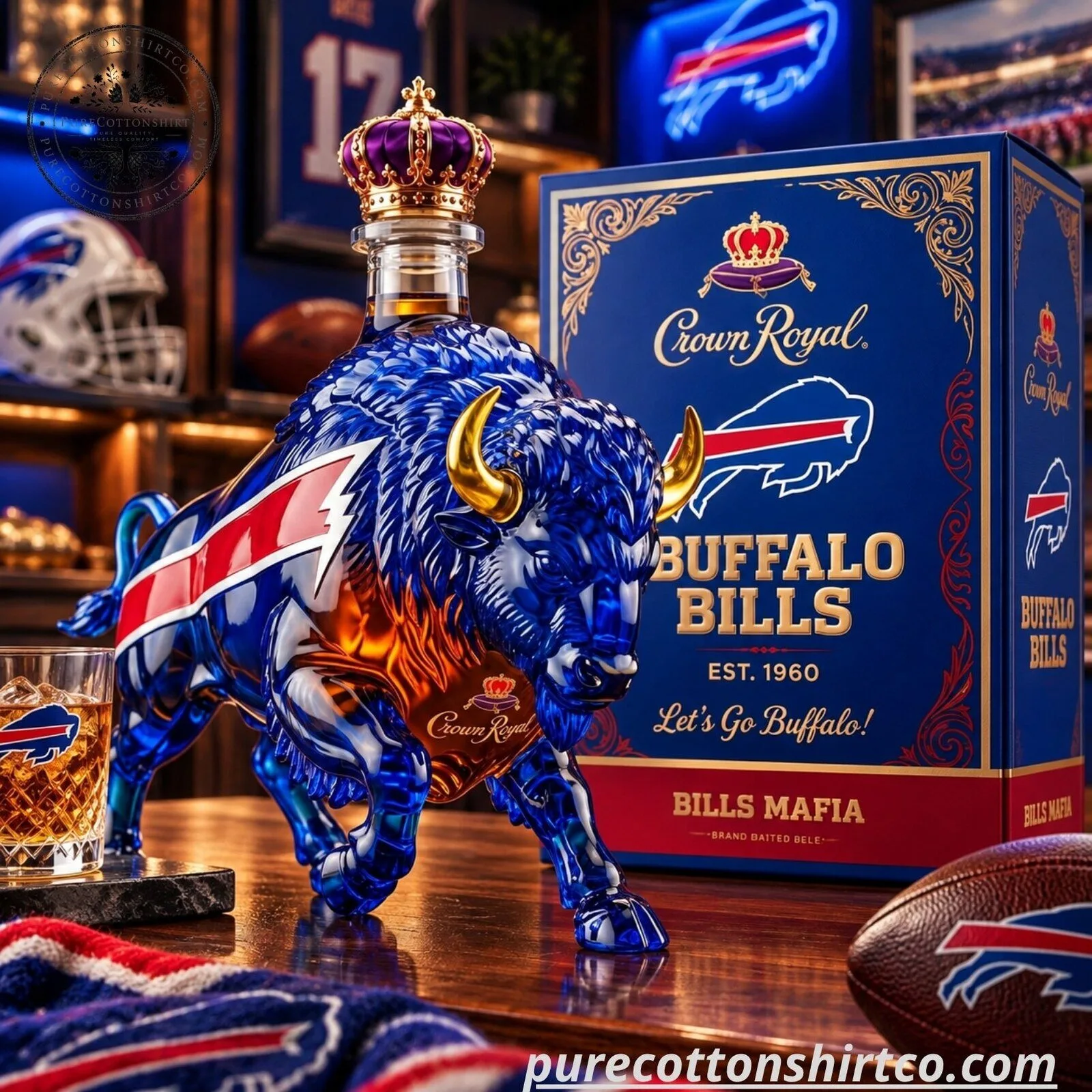 Buffalo Bills Buffalo Shaped Crystal Whiskey Decanter - EST. 1960 Crown Royal Edition