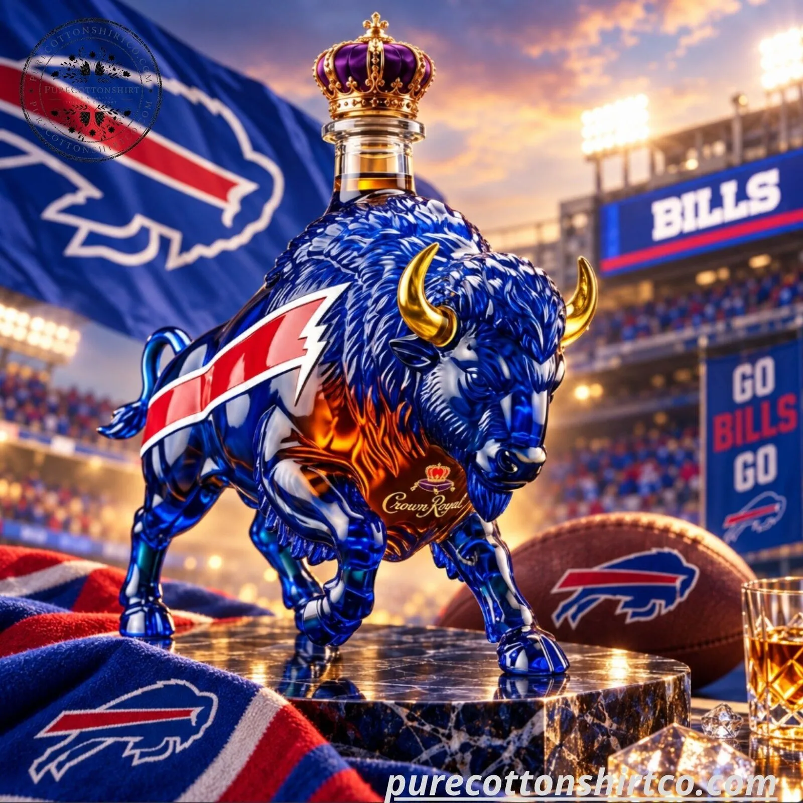 Buffalo Bills Buffalo Shaped Crystal Whiskey Decanter - EST. 1960 Crown Royal Edition 5 Buffalo Bills Buffalo Shaped Crystal Whiskey Decanter - EST. 1960 Crown Royal Edition