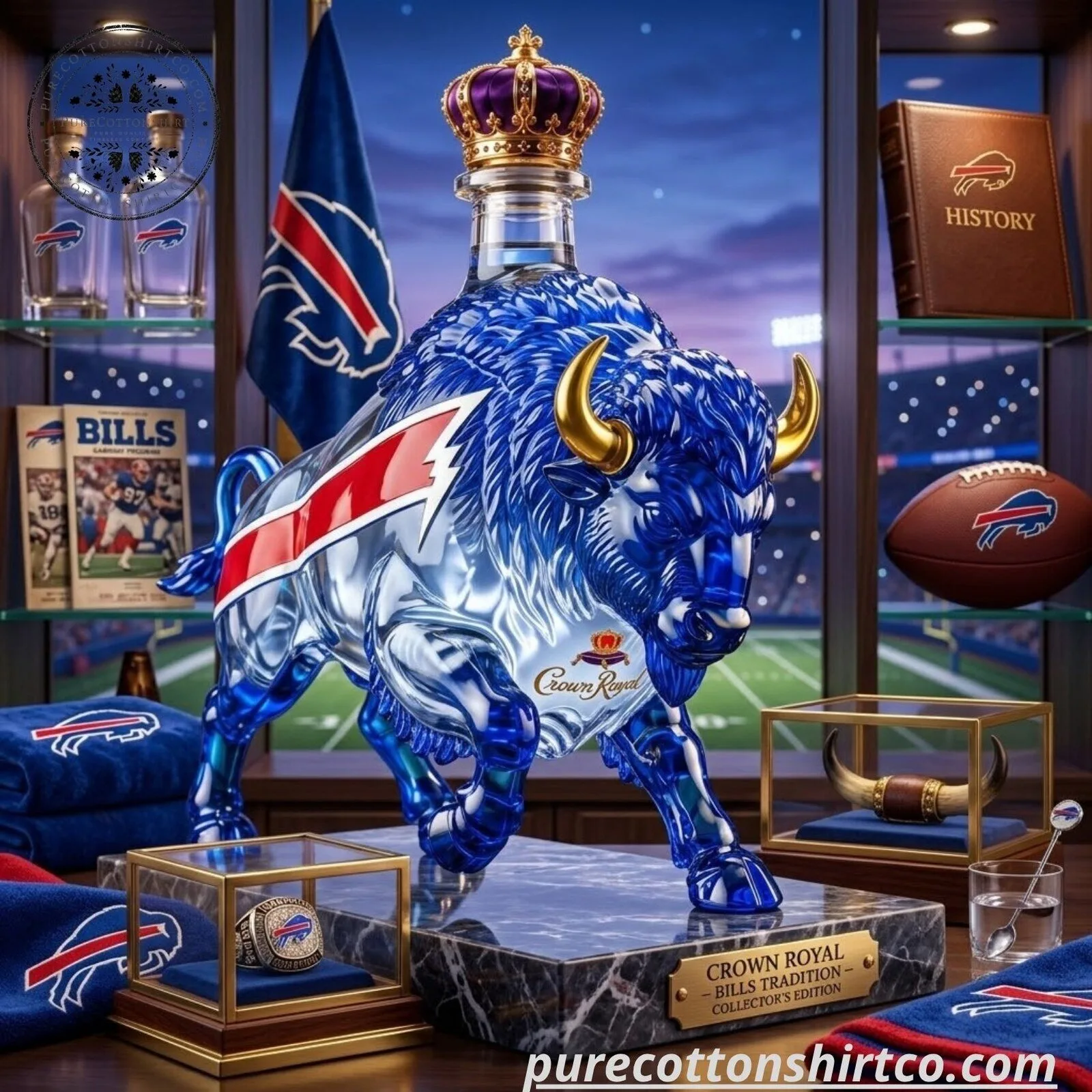 Buffalo Bills Buffalo Shaped Crystal Whiskey Decanter - EST. 1960 Crown Royal Edition 6 Buffalo Bills Buffalo Shaped Crystal Whiskey Decanter - EST. 1960 Crown Royal Edition