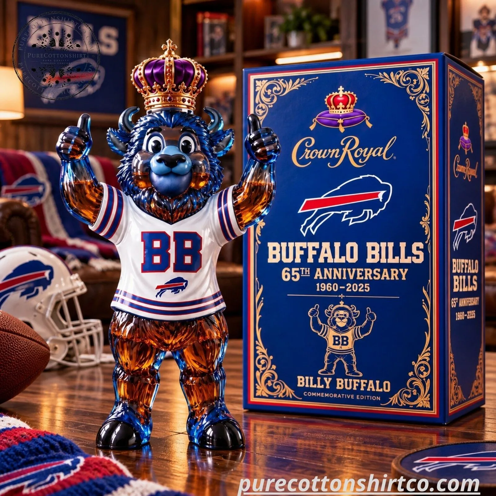 Buffalo Bills Billy Buffalo Mascot Crystal Whiskey Decanter - 1960-2025 Crown Royal Edition
