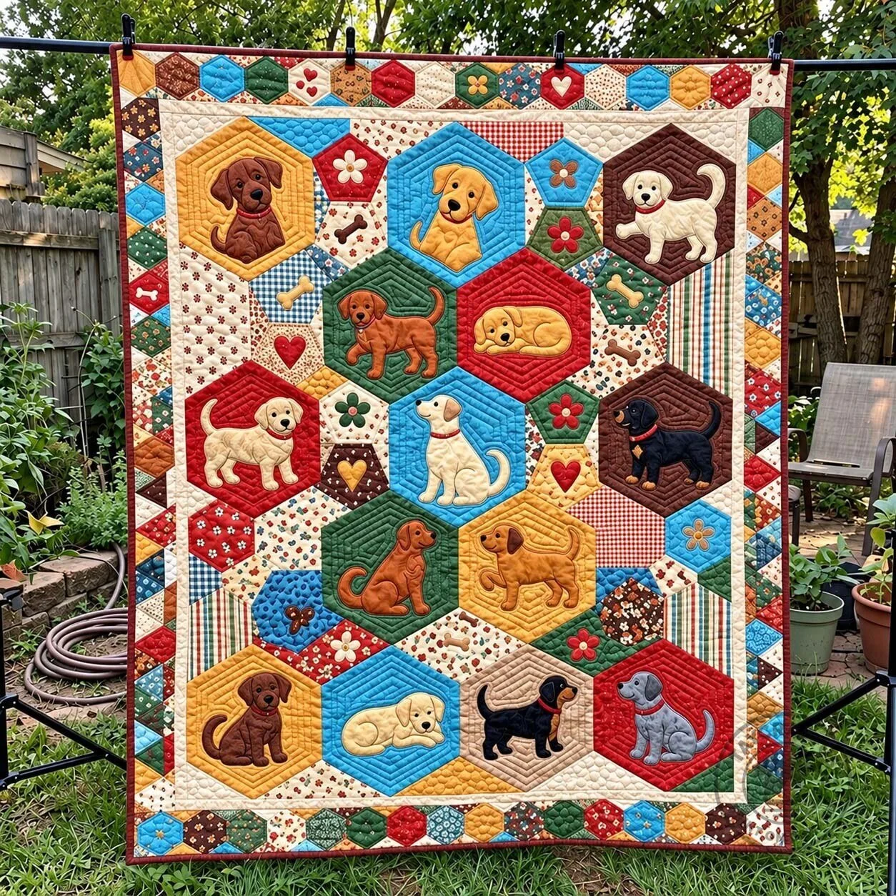 Honeycomb Puppy Dogs Quilted Blanket for Pet Lovers