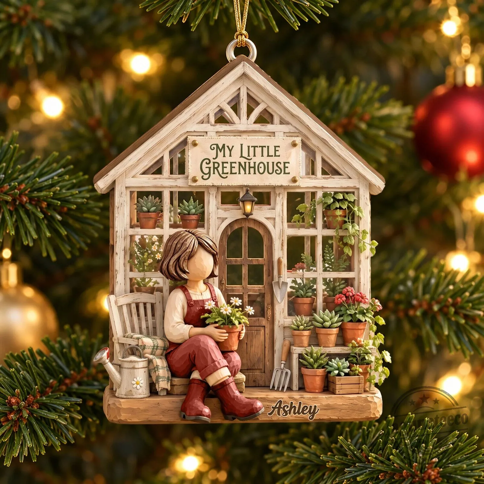 Custom Christmas Tree Ornament of Gardener Girl from My Little Greenhouse