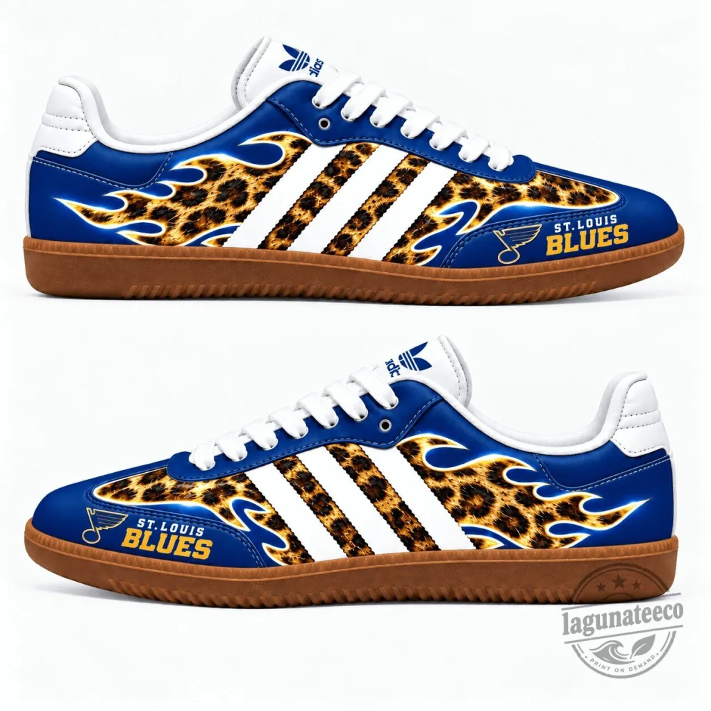 St. Louis Blues Leopard Print Flame Pattern Adidas Samba Shoes St. Louis Blues Leopard Print Flame Pattern Adidas Samba Shoes