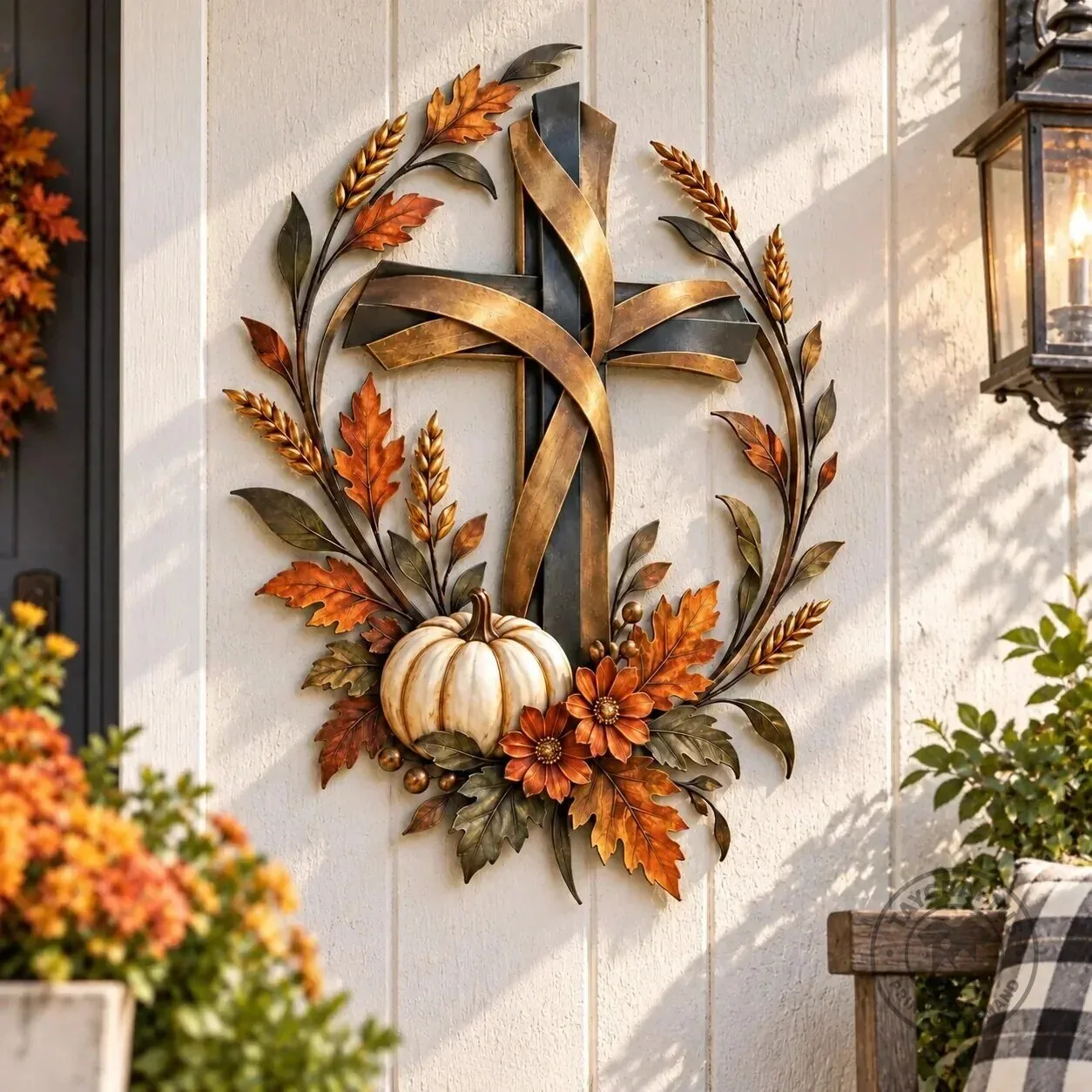 Autumn Harvest Cross with Pumpkin and Leaves Metal Wall Art Decor 13 Autumn Harvest Cross with Pumpkin and Leaves Metal Wall Art Decor