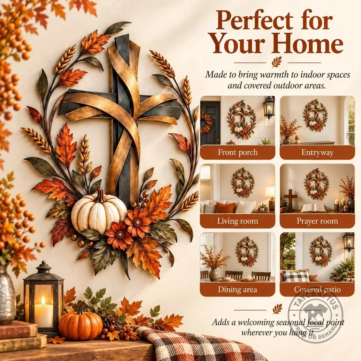 Autumn Harvest Cross with Pumpkin and Leaves Metal Wall Art Decor 16 Autumn Harvest Cross with Pumpkin and Leaves Metal Wall Art Decor