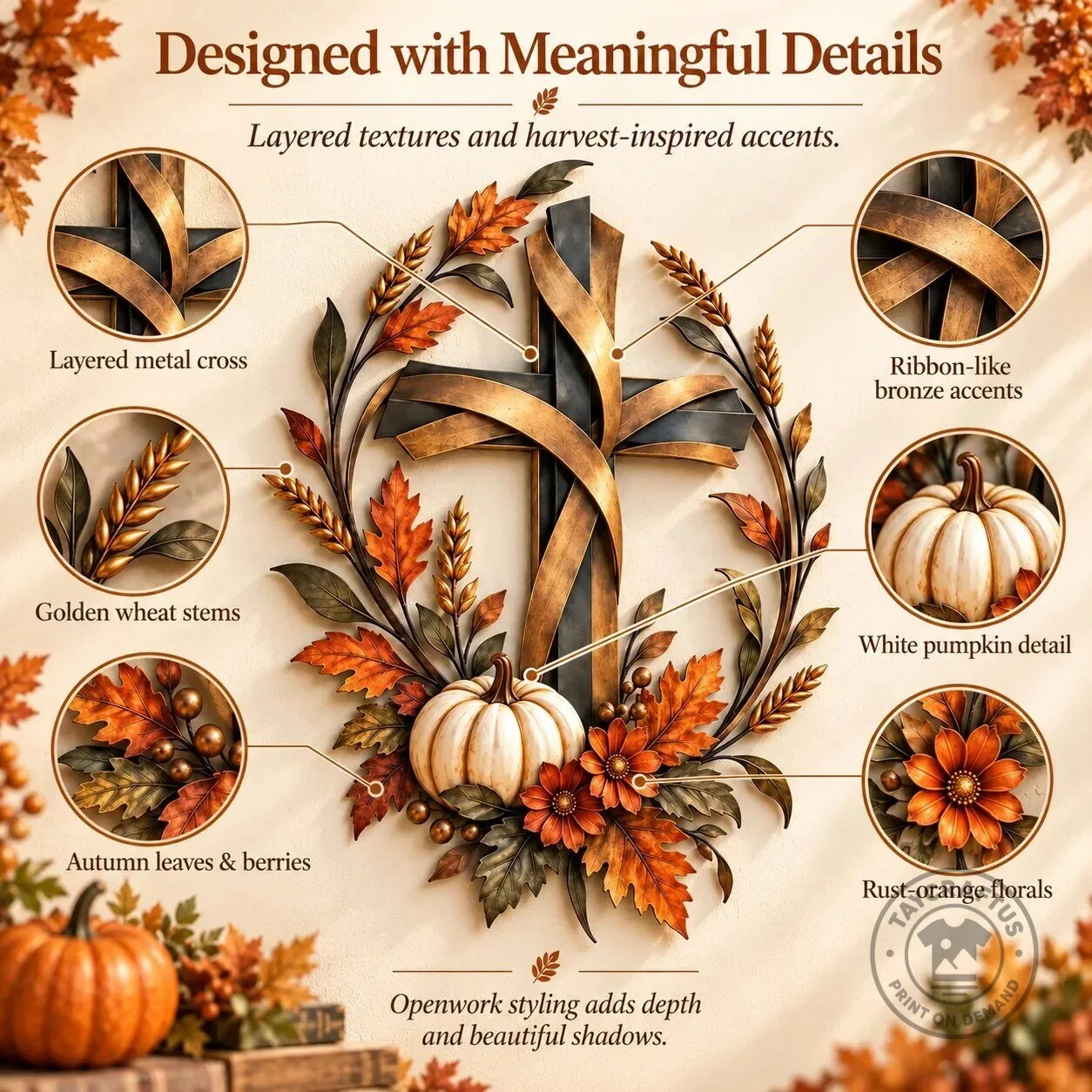 Autumn Harvest Cross with Pumpkin and Leaves Metal Wall Art Decor 17 Autumn Harvest Cross with Pumpkin and Leaves Metal Wall Art Decor