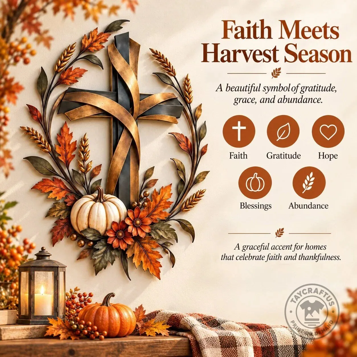 Autumn Harvest Cross with Pumpkin and Leaves Metal Wall Art Decor 18 Autumn Harvest Cross with Pumpkin and Leaves Metal Wall Art Decor