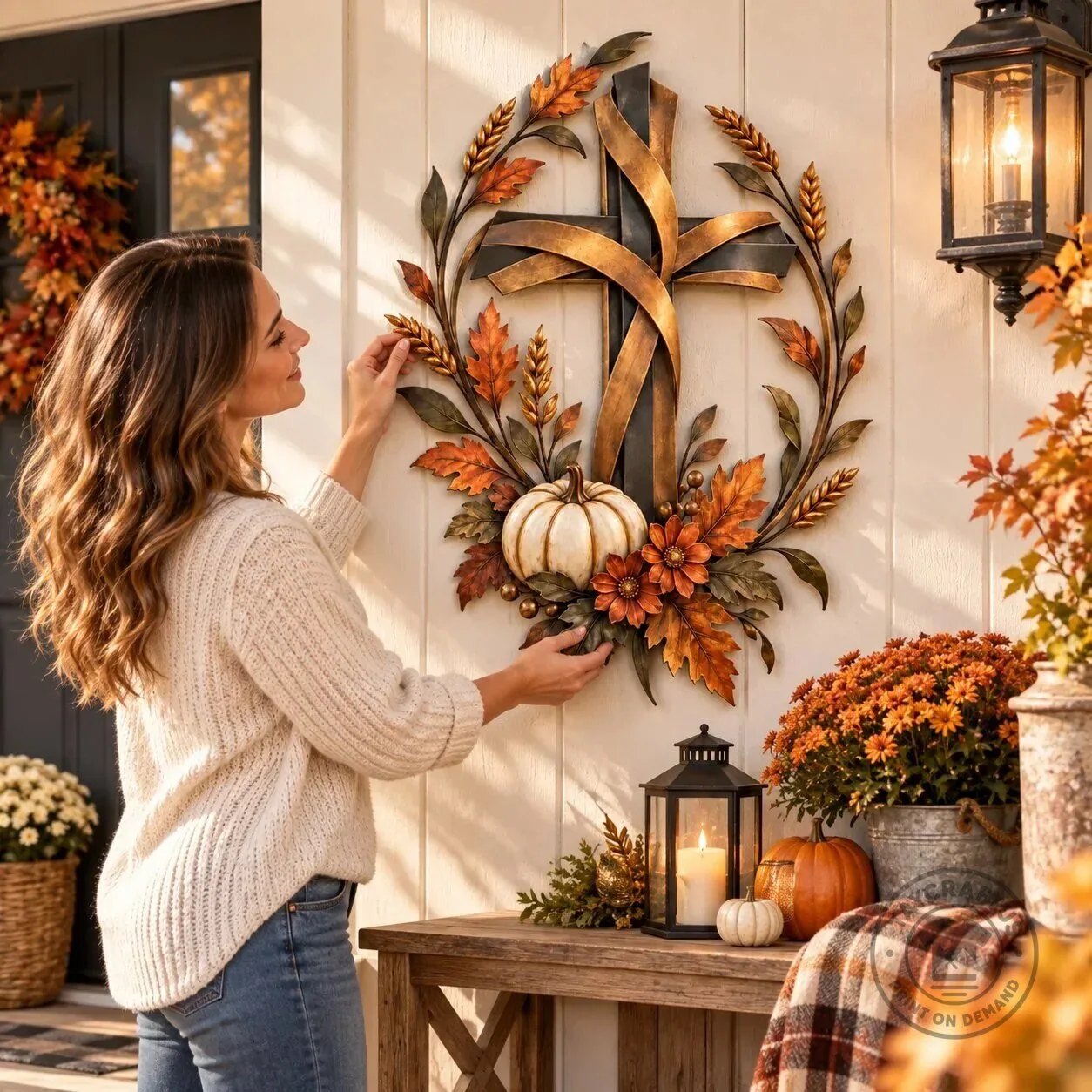 Autumn Harvest Cross with Pumpkin and Leaves Metal Wall Art Decor 20 Autumn Harvest Cross with Pumpkin and Leaves Metal Wall Art Decor