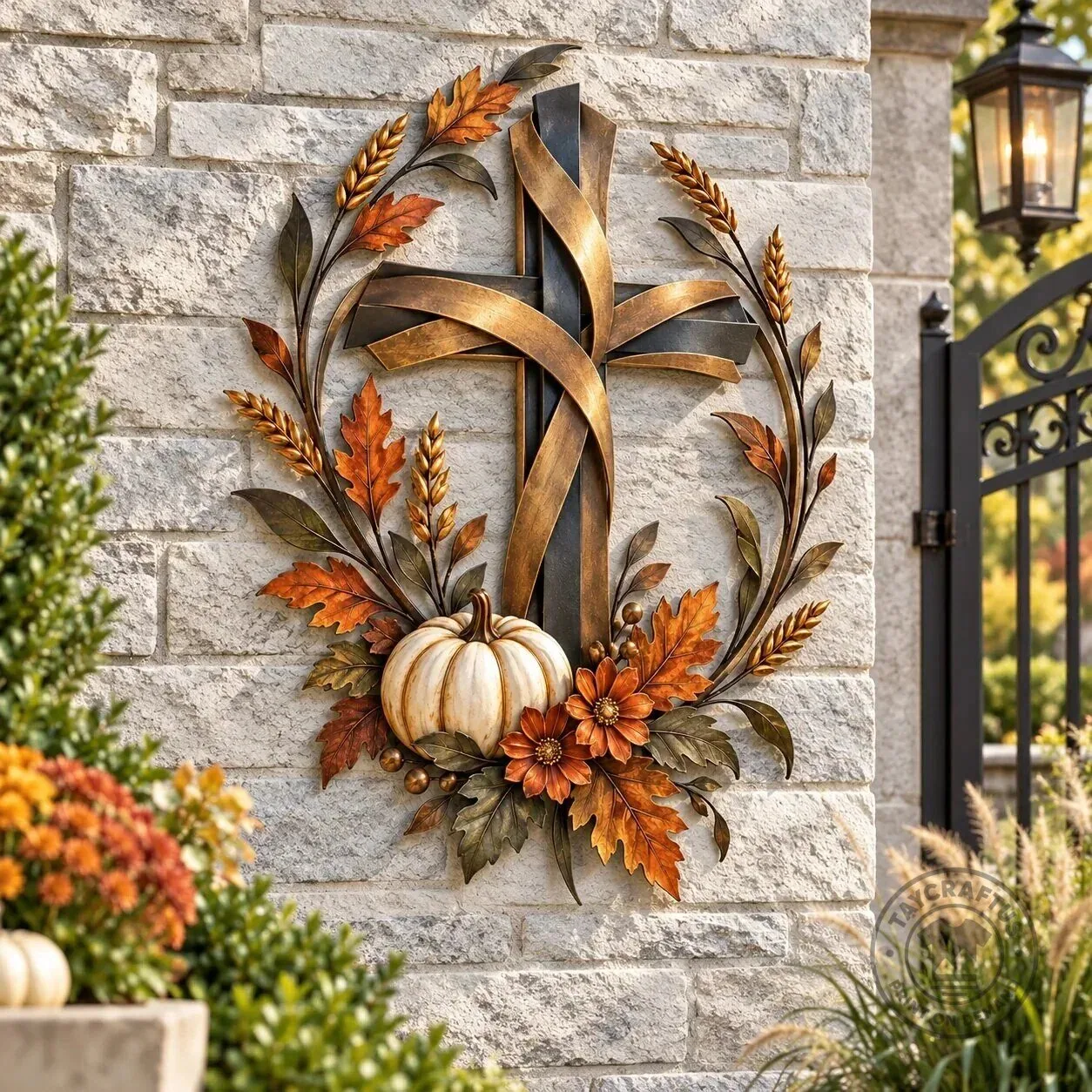 Autumn Harvest Cross with Pumpkin and Leaves Metal Wall Art Decor 21 Autumn Harvest Cross with Pumpkin and Leaves Metal Wall Art Decor