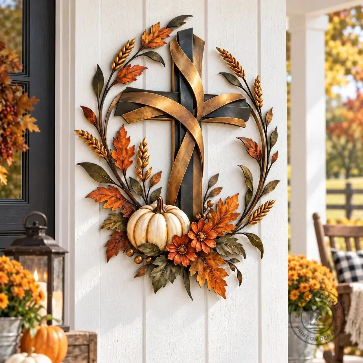 Autumn Harvest Cross with Pumpkin and Leaves Metal Wall Art Decor 22 Autumn Harvest Cross with Pumpkin and Leaves Metal Wall Art Decor