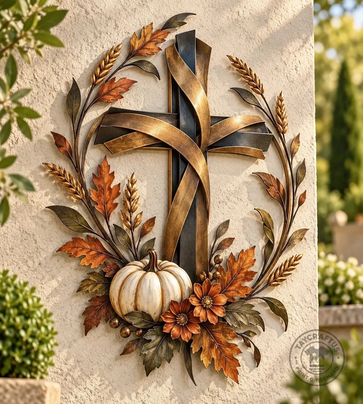 Autumn Harvest Cross with Pumpkin and Leaves Metal Wall Art Decor 23 Autumn Harvest Cross with Pumpkin and Leaves Metal Wall Art Decor