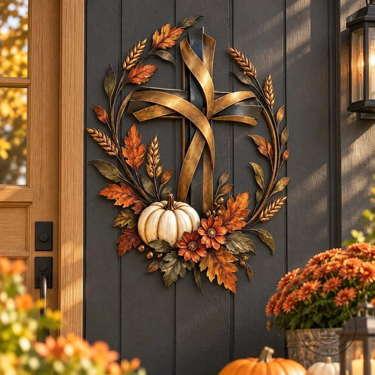 Autumn Harvest Cross with Pumpkin and Leaves Metal Wall Art Decor 24 Autumn Harvest Cross with Pumpkin and Leaves Metal Wall Art Decor