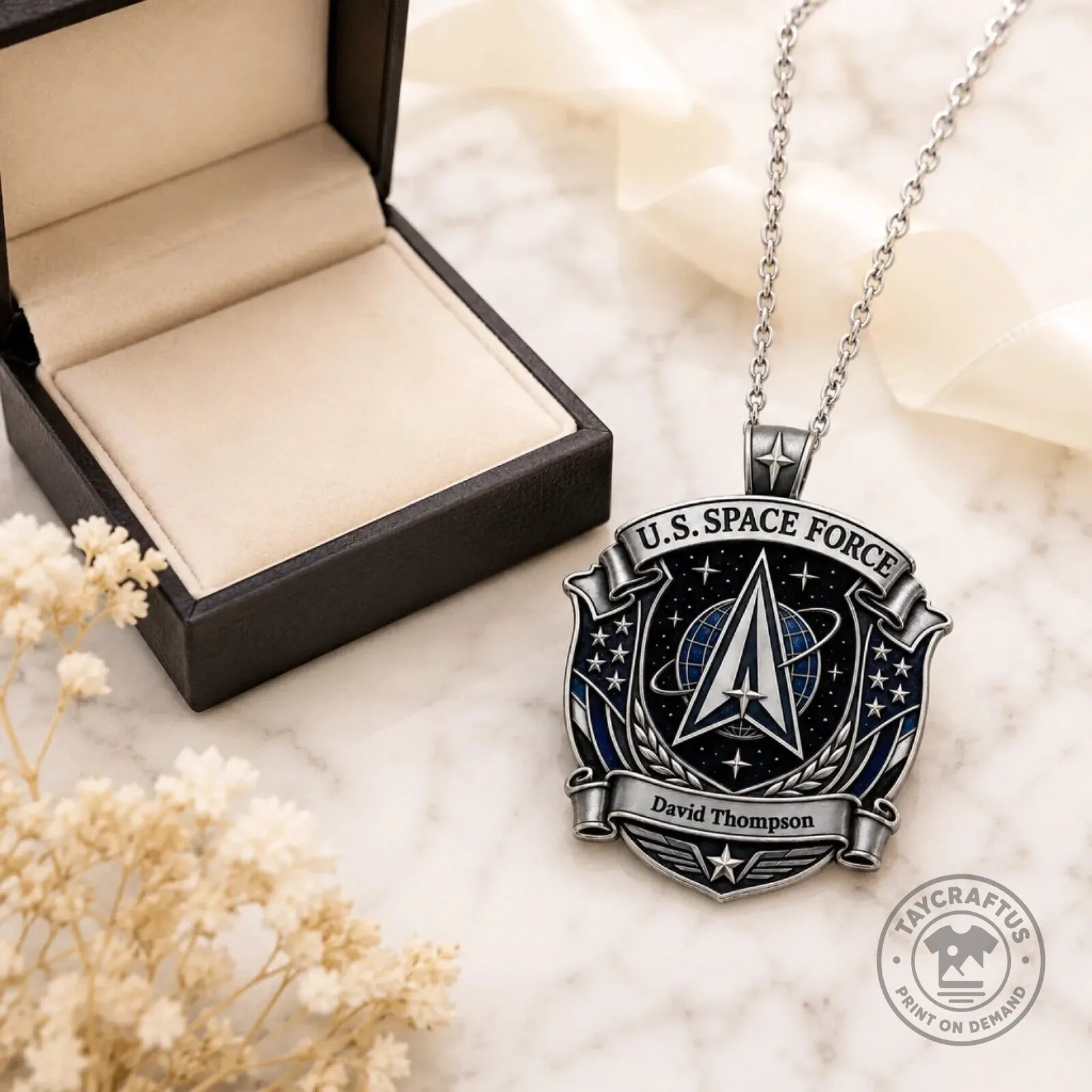United States Space Force Personalized Emblem Pendant Necklace for Veterans 10 United States Space Force Personalized Emblem Pendant Necklace for Veterans