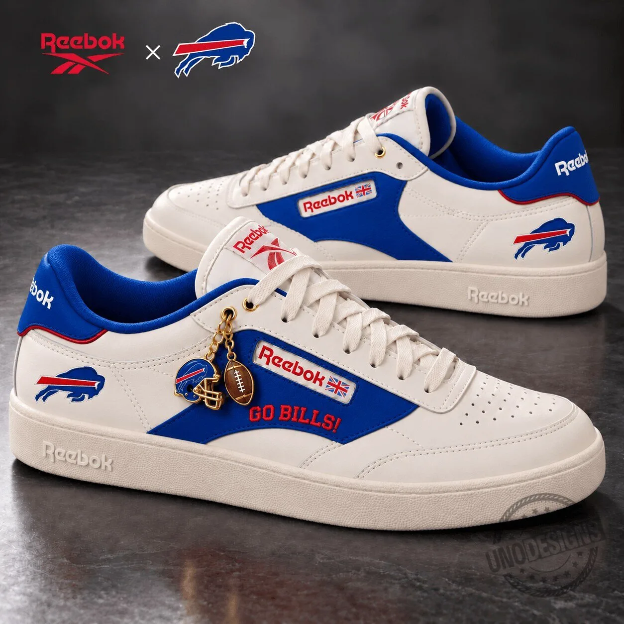 Buffalo Bills Go Bills Reebok White and Blue Low-Top Sneakers