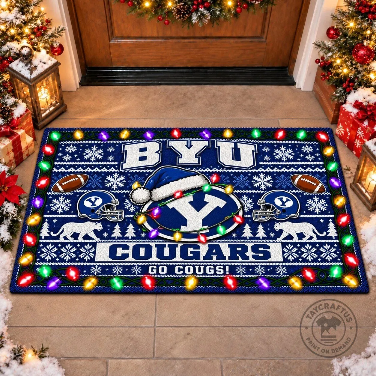 BYU Cougars Christmas Holiday Football Ugly Sweater Style Doormat