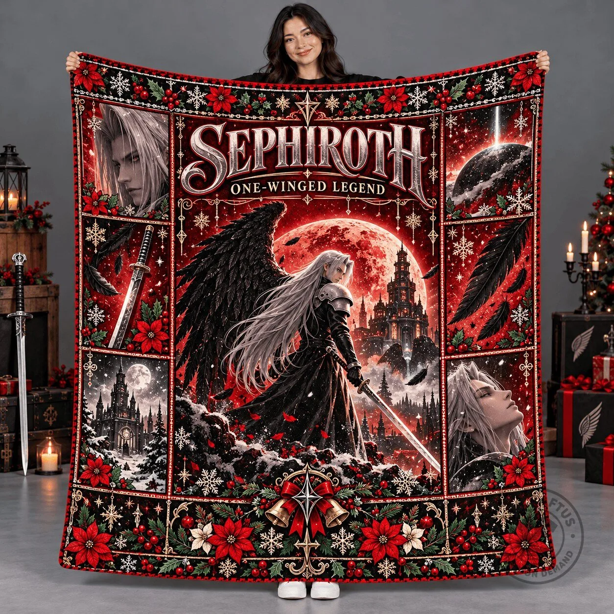 Sephiroth One-Winged Legend Final Fantasy VII Fleece Blanket for Game Fans