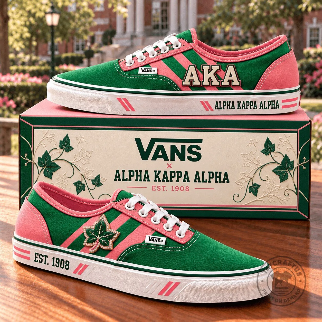 Alpha Kappa Alpha Sorority Incorporated Green and Pink Vans Shoes