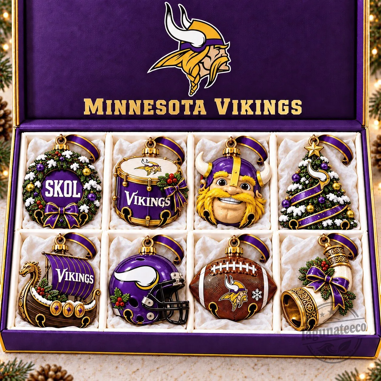 Minnesota Vikings Football Team Christmas Tree Ornament Set