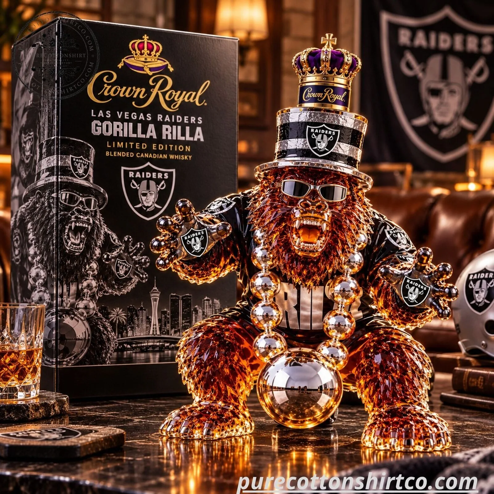 Las Vegas Raiders Crown Royal Gorilla Rilla Decanter - Glass Whiskey Bottle