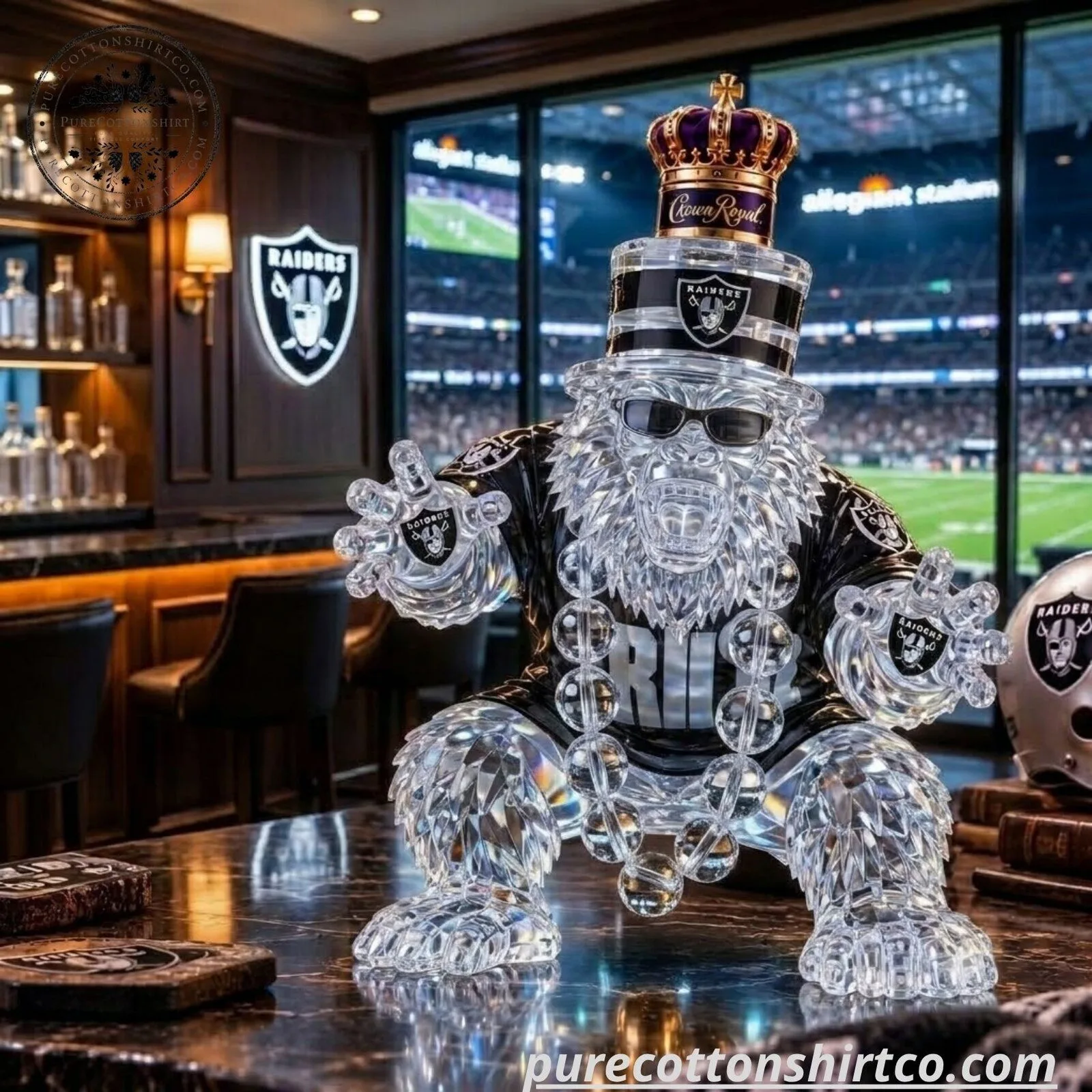 Las Vegas Raiders Crown Royal Gorilla Rilla Decanter - Glass Whiskey Bottle 5 Las Vegas Raiders Crown Royal Gorilla Rilla Decanter - Glass Whiskey Bottle
