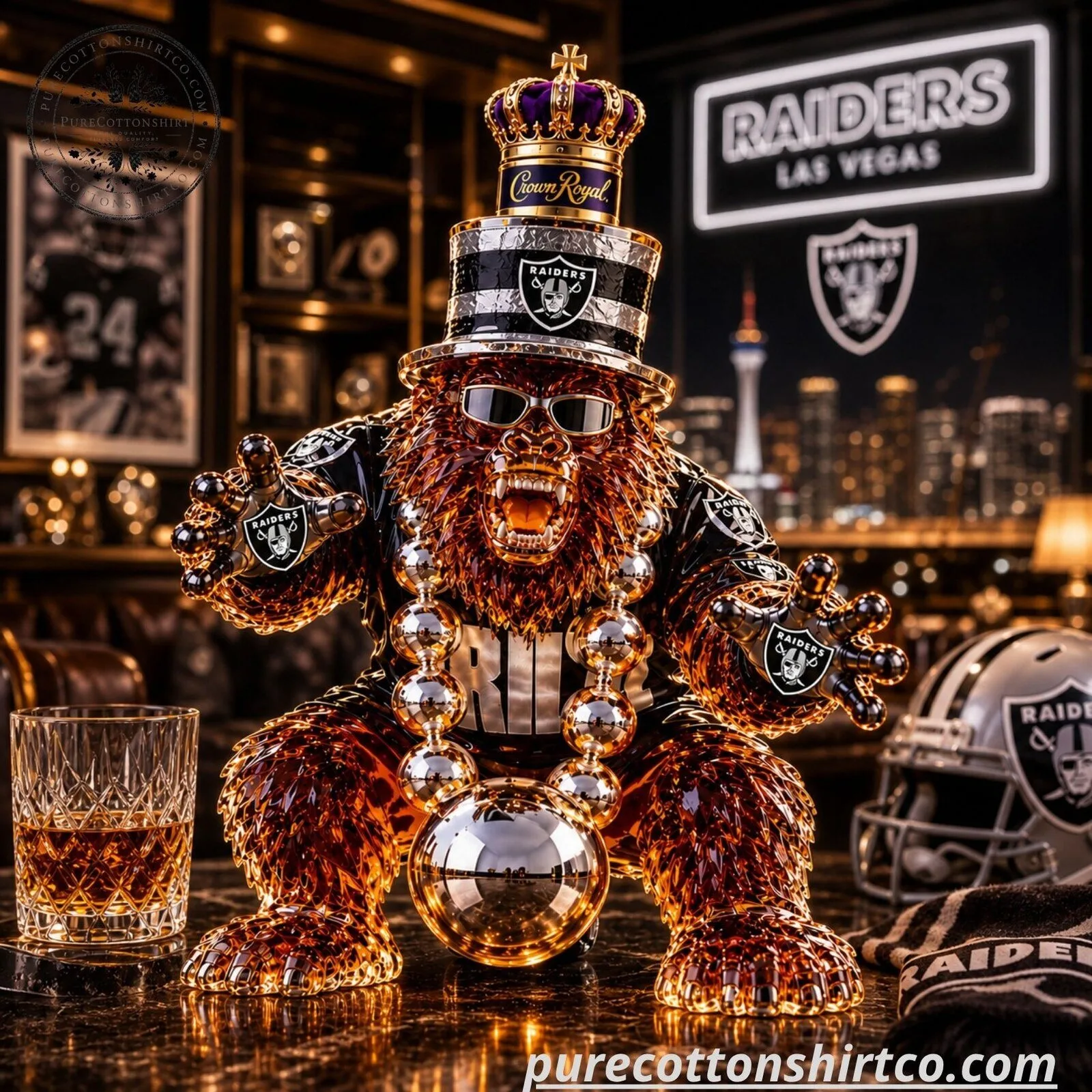 Las Vegas Raiders Crown Royal Gorilla Rilla Decanter - Glass Whiskey Bottle 6 Las Vegas Raiders Crown Royal Gorilla Rilla Decanter - Glass Whiskey Bottle