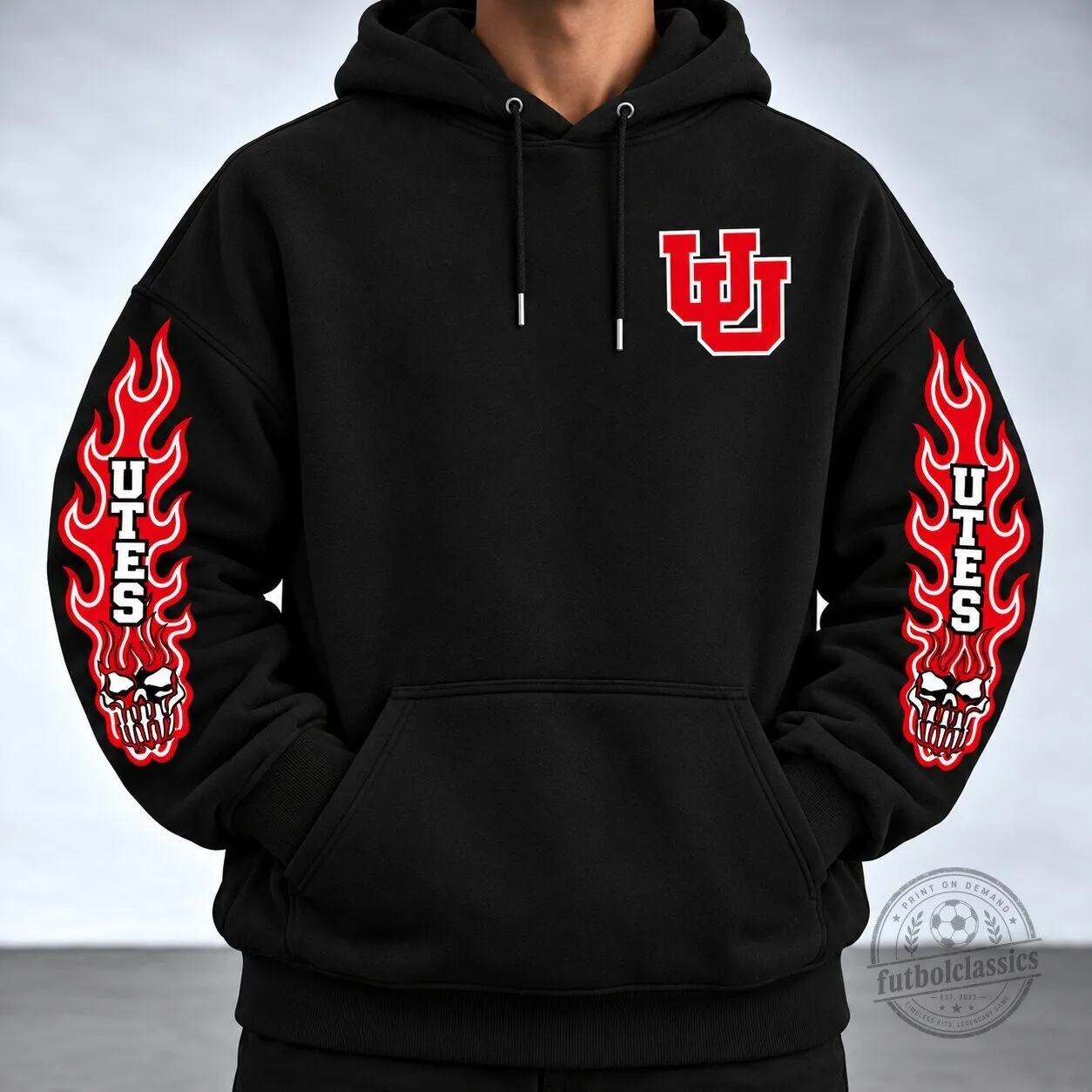 Utah Utes Football Team Mascot Eagle and Skull Black Hoodie 7 Utah Utes Football Team Mascot Eagle and Skull Black Hoodie