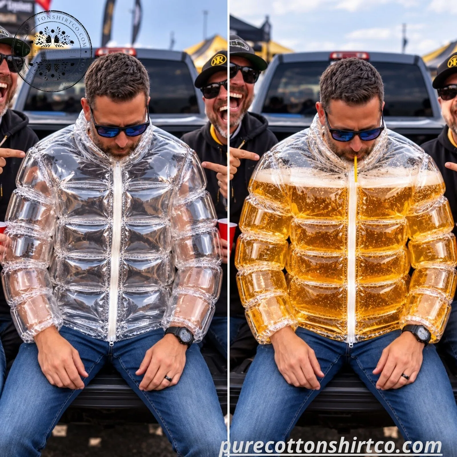Clear Beer Dispenser Puffer Jacket - Novelty Fillable Beverage Jacket 5 Clear Beer Dispenser Puffer Jacket - Novelty Fillable Beverage Jacket