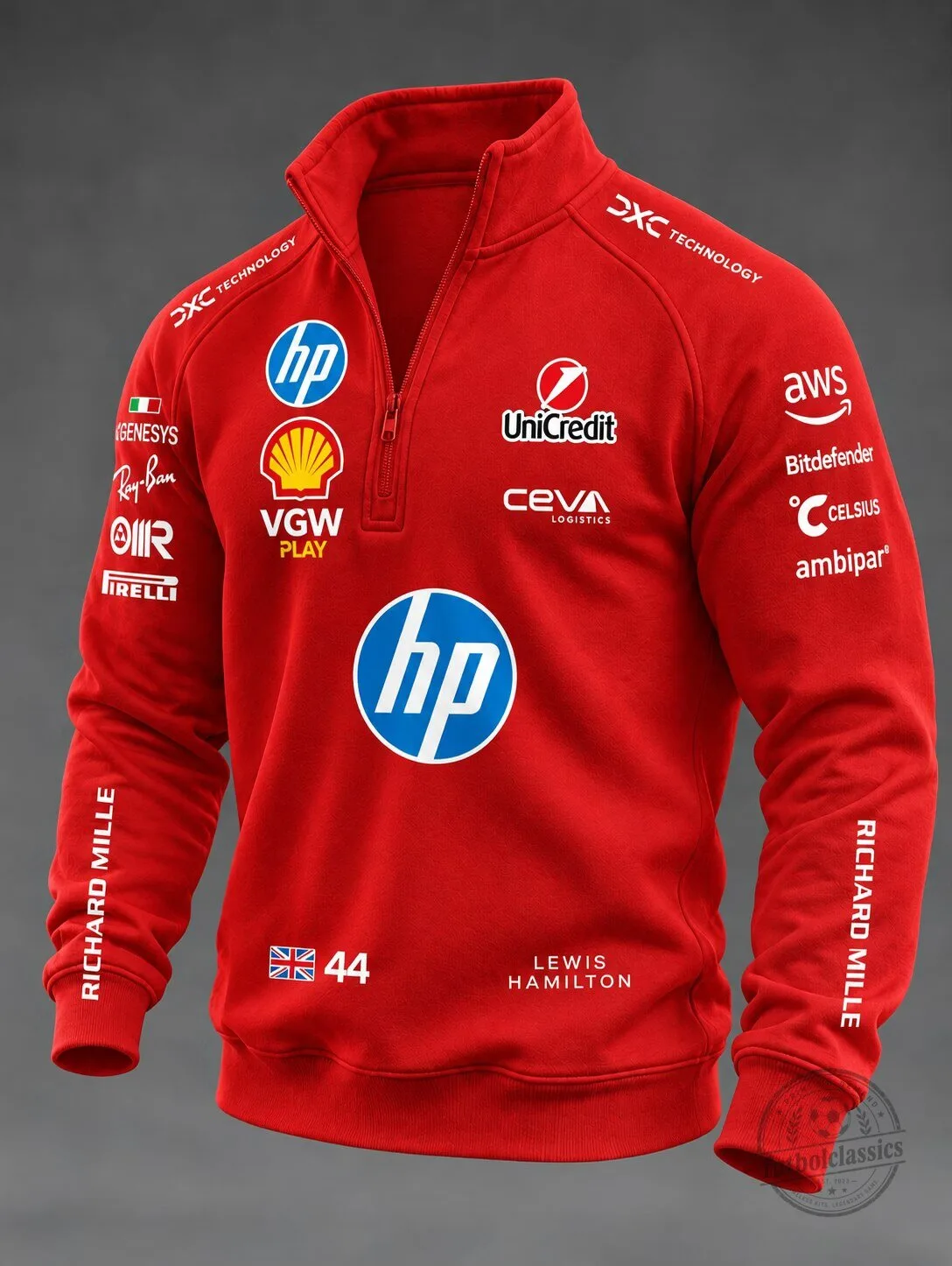 Lewis Hamilton Formula 1 Racing Team Red Quarter-Zip Sweatshirt 1 Lewis Hamilton Formula 1 Racing Team Red Quarter-Zip Sweatshirt