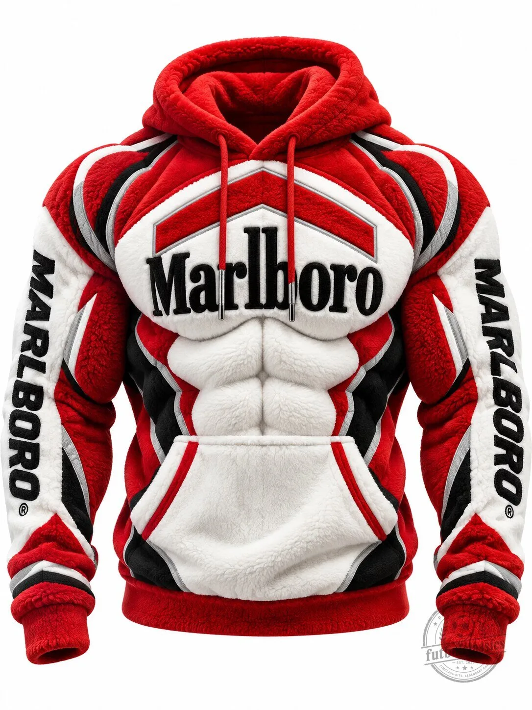 Marlboro Racing Style Red and White Muscle Print Hoodie