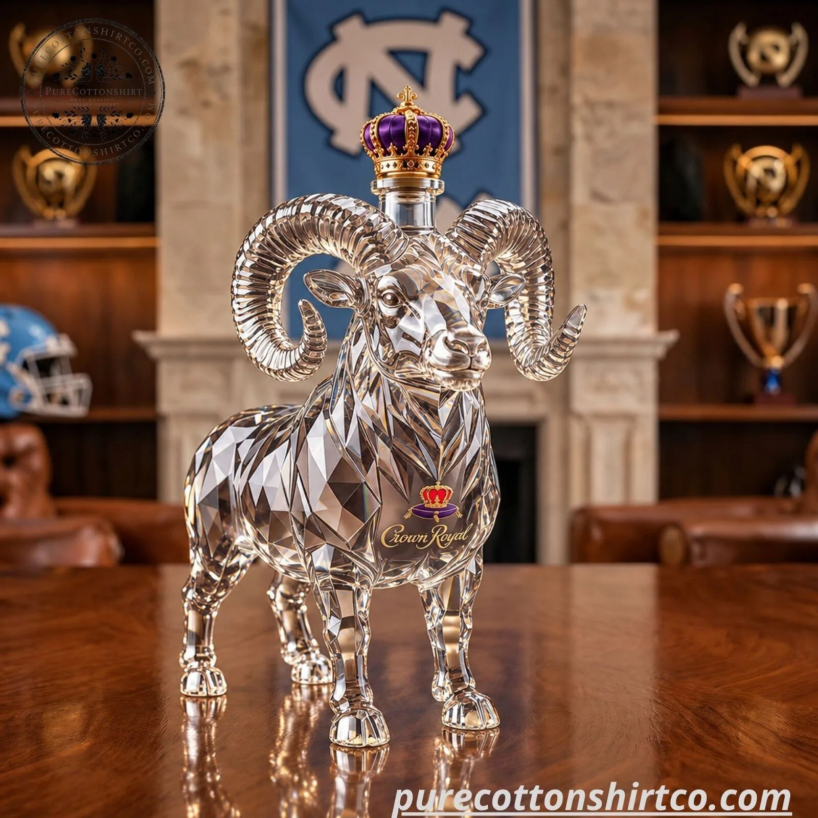 UNC Tar Heels Crown Royal 237th Anniversary Decanter - Rameses Ram Glass Whiskey Bottle 5 UNC Tar Heels Crown Royal 237th Anniversary Decanter - Rameses Ram Glass Whiskey Bottle
