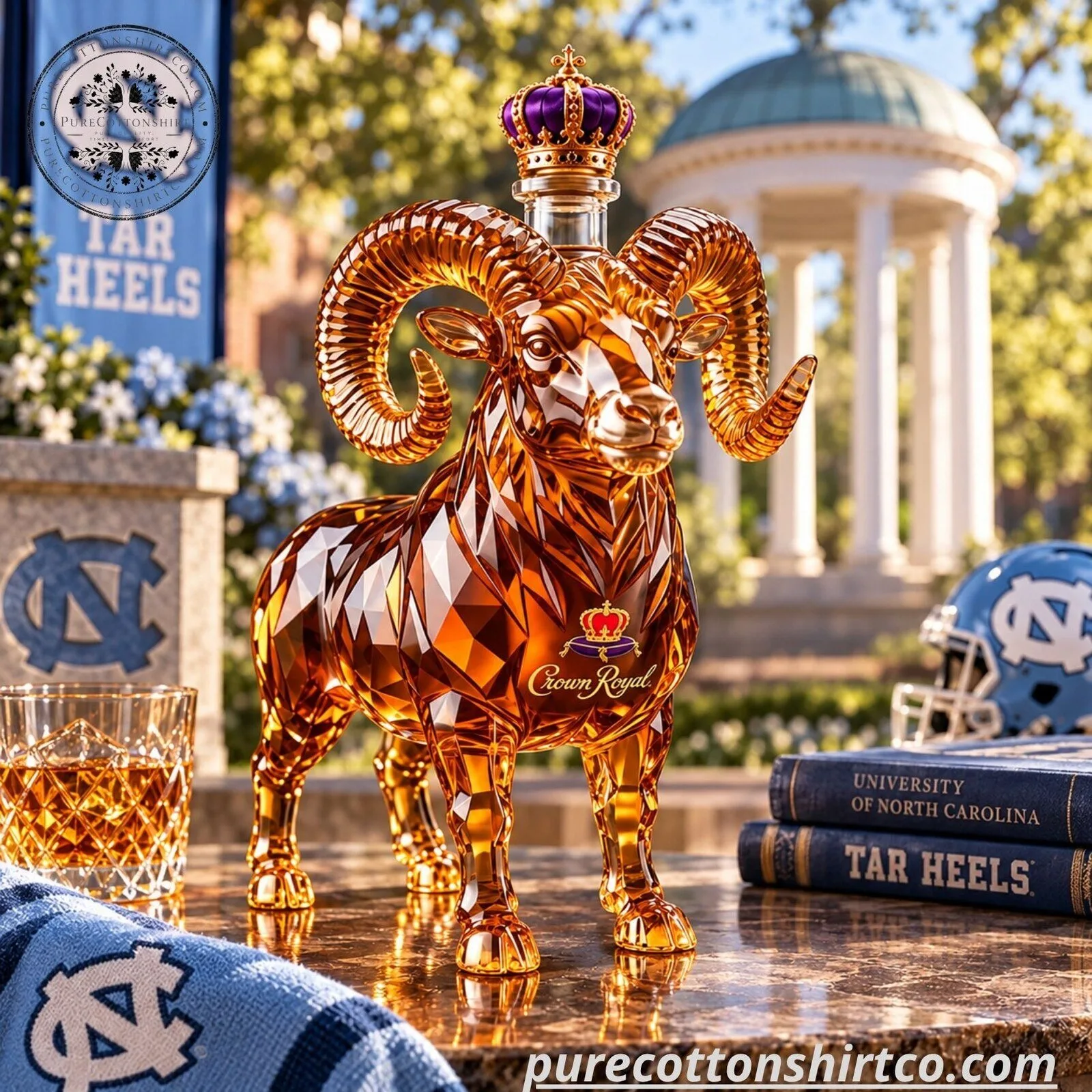 UNC Tar Heels Crown Royal 237th Anniversary Decanter - Rameses Ram Glass Whiskey Bottle 6 UNC Tar Heels Crown Royal 237th Anniversary Decanter - Rameses Ram Glass Whiskey Bottle