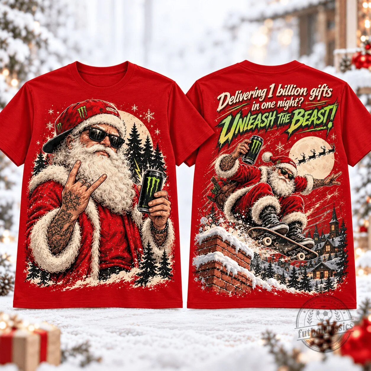 Monster Energy Santa Claus Unleash The Beast Christmas Red T-Shirt