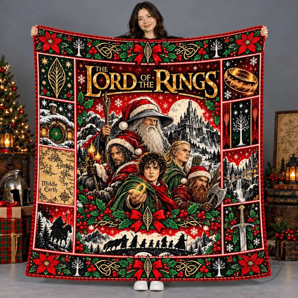 The Lord of the Rings Fellowship of the Ring Christmas Holiday Fleece Blanket The Lord of the Rings Fellowship of the Ring Christmas Holiday Fleece Blanket