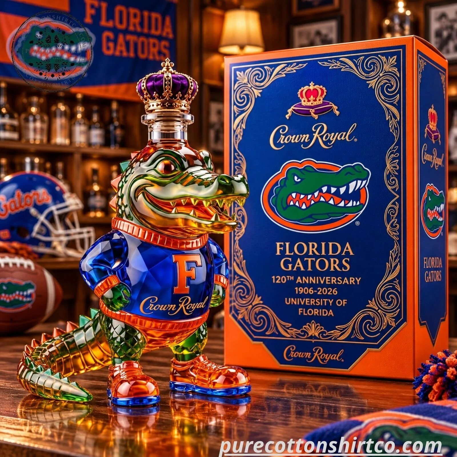 Florida Gators Crown Royal 120th Anniversary Decanter - Alligator Glass Whiskey Bottle