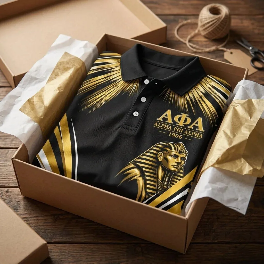 Black and Gold Pharaoh Polo Shirt for Alpha Phi Alpha Fraternity 6 Black and Gold Pharaoh Polo Shirt for Alpha Phi Alpha Fraternity